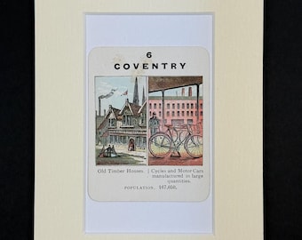 Coventry - Original Vintage Counties of England Card in Mount