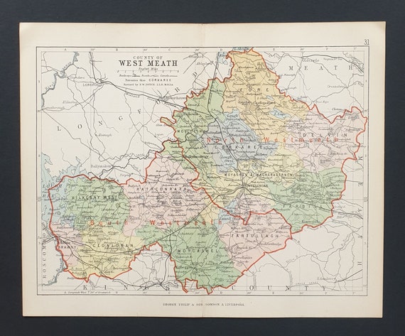 West Meath - Original 1888 Ireland county map