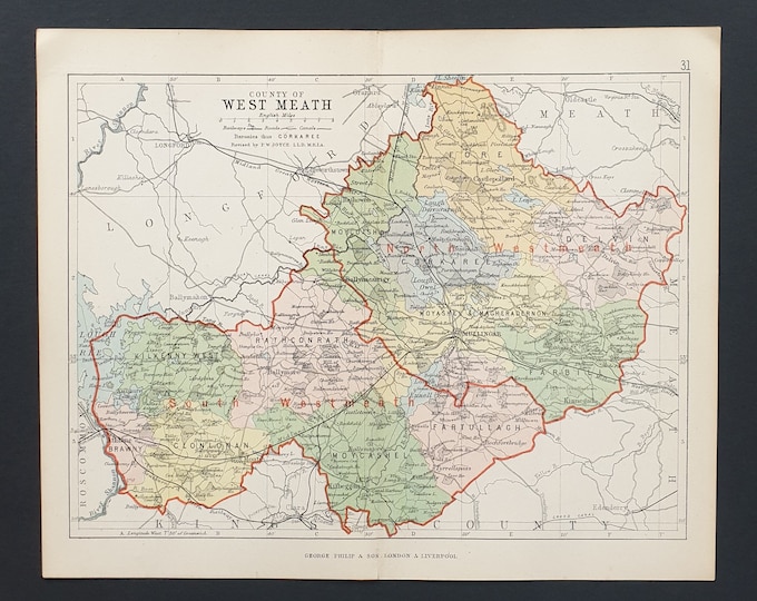 West Meath - Original 1888 Ireland county map
