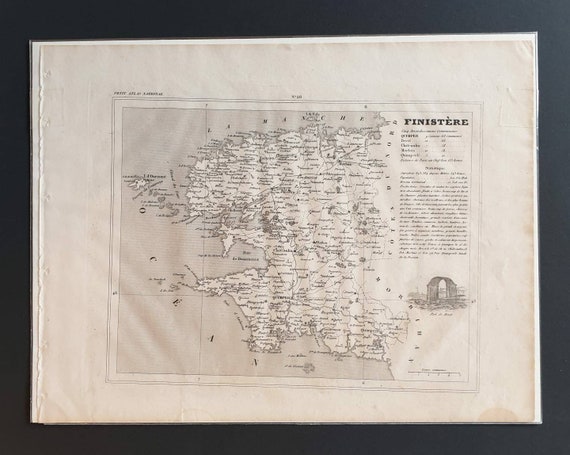 Original 1841 French department map - Finistere