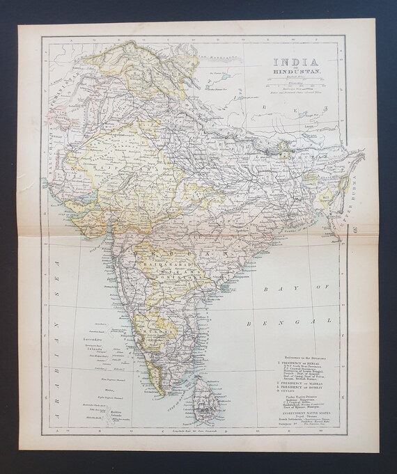 India or Hindustan - Original 1898 map