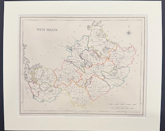 West Meath - Original 1850 Hand Coloured Map