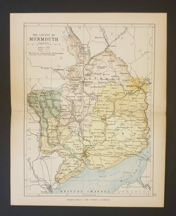 Original 1892 Antique County map - Monmouth