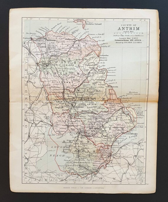 Original c1890's Ireland County map - Antrim