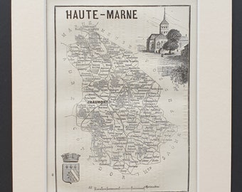 Haute Marne - Original 1865 map in mount