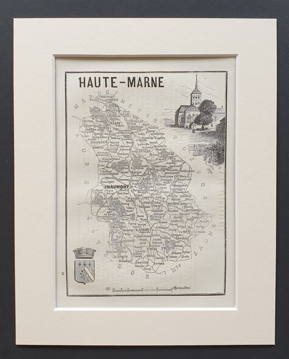 Haute Marne - Original 1865 map in mount