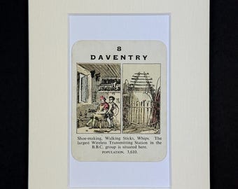 Daventry - Original Vintage Counties of England Card in Mount
