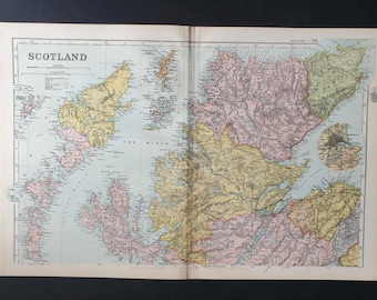 Scotland North - Original 1900 Large Antique map