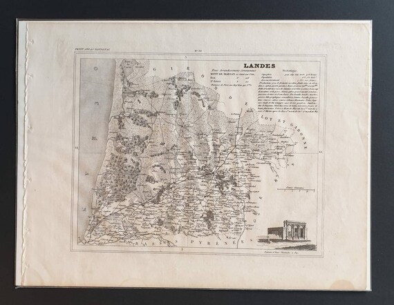 Original 1841 French department map - Landes