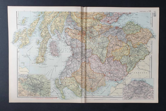 Original 1900 Large Antique map - Scotland South