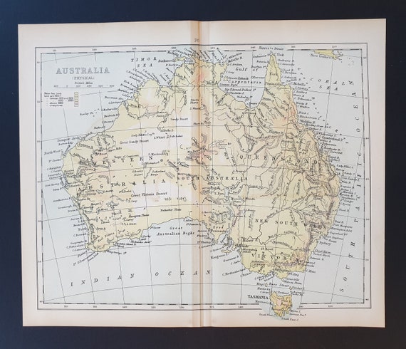 Physical map of Australia - Original 1898 map