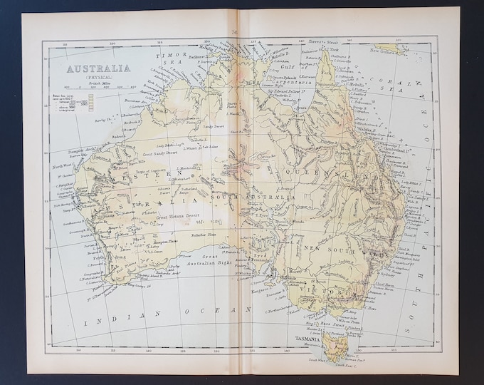 Physical map of Australia - Original 1898 map
