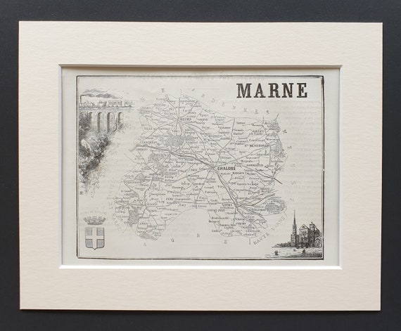 Marne - Original 1865 map in mount