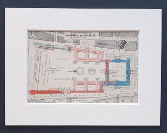 The Louvre and The Tuileries - Original 1907 map in mount