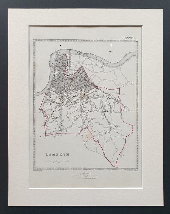 Lambeth - Original 1835 map in mount