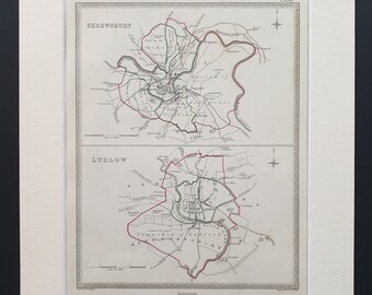 Shrewsbury and Ludlow - Original 1835 maps in mount