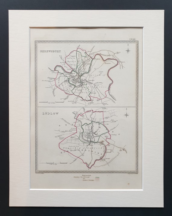 Shrewsbury and Ludlow - Original 1835 maps in mount