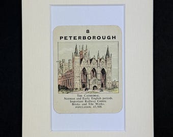 Peterborough - Original Vintage Counties of England Card in Mount