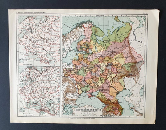 Original rare 1913 Russian map. European Russia Political