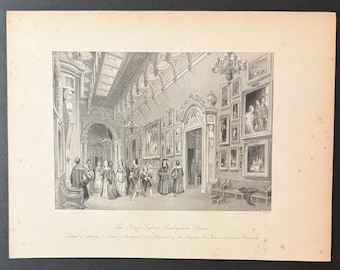 The Picture Gallery, Buckingham Palace - Original Antique 1841 Engraving