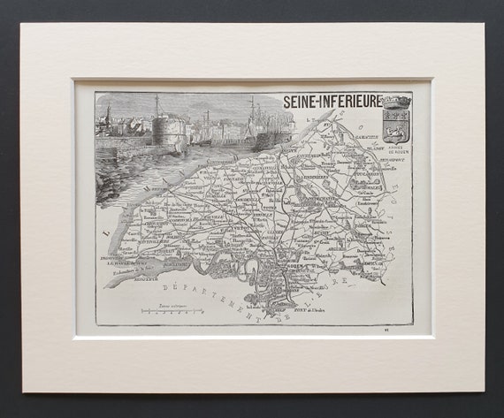 Seine Inferieure - Original 1865 map in mount