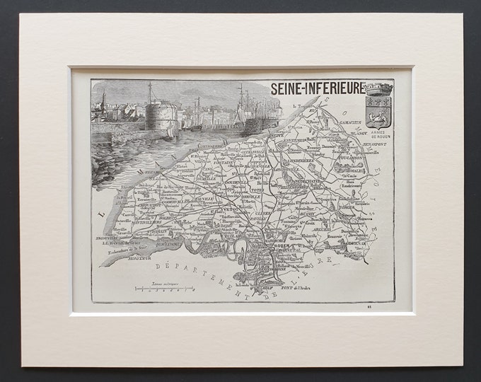 Seine Inferieure - Original 1865 map in mount