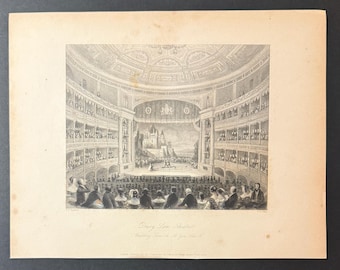 Drury Lane Theatre - Original Antique 1841 Engraving