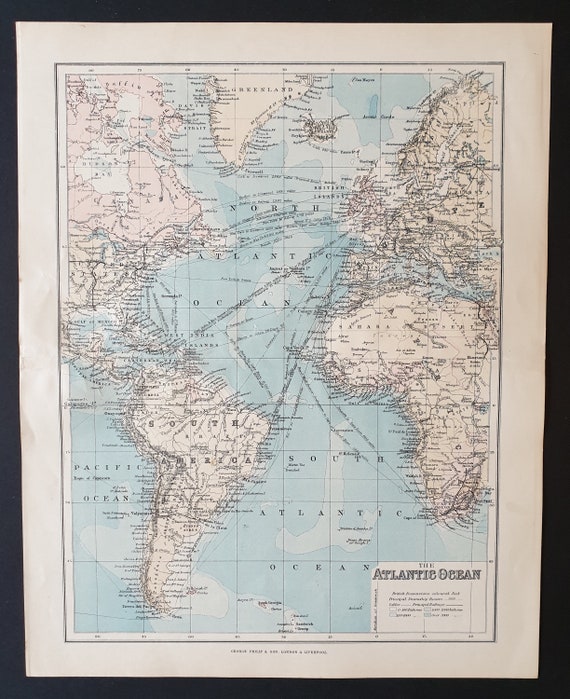 The Atlantic Ocean - Original 1902 map