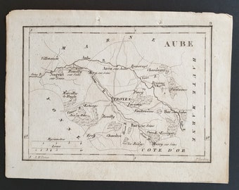 Aube - Original 1815 small French Department map