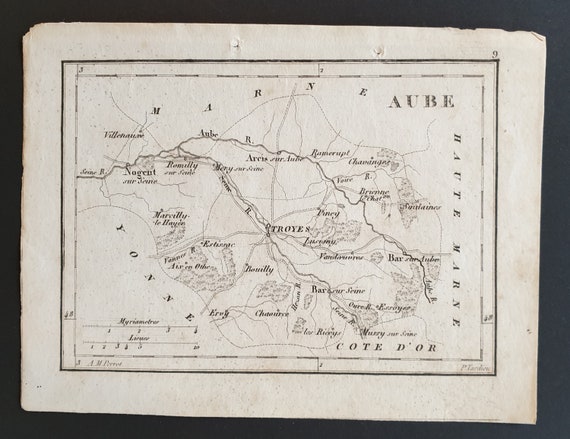 Aube - Original 1815 small French Department map