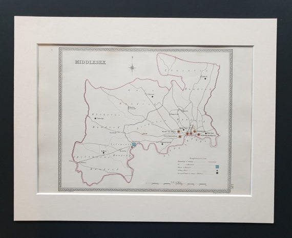 Middlesex - Original 1835 map in mount