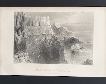 Pleaskin Cliff, near the Giants Causeway - Original 1842 Ireland print