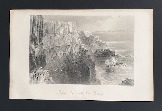 Pleaskin Cliff, near the Giants Causeway - Original 1842 Ireland print