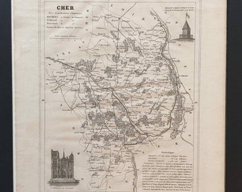 Cher - Original 1841 French department map