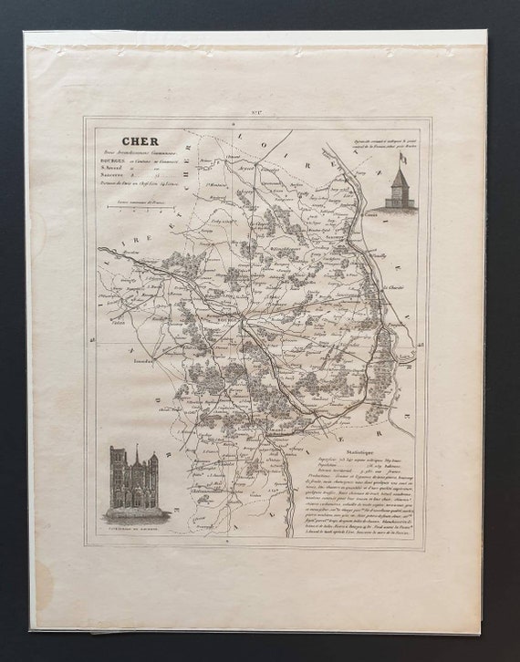 Original 1841 French department map - Cher