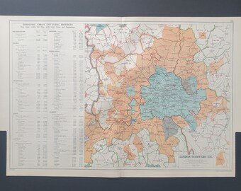Urban and Rural Areas - Original large 1929 London map