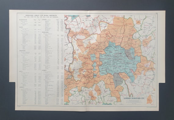 Urban and Rural Areas - Original large 1929 London map