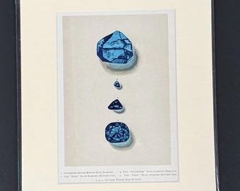 Blue Diamonds - Original 1892 Antique Precious Stones & Gems Print