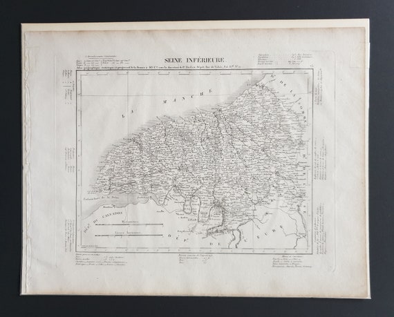 Original 1854 French department map - Seine Inferieure