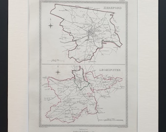Hereford and Leominster - Original 1835 maps in mount
