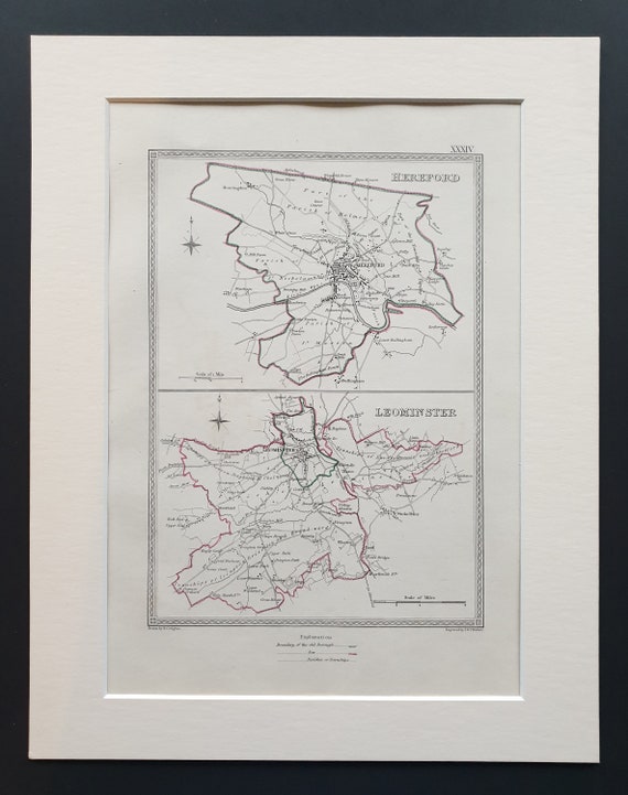 Hereford and Leominster - Original 1835 maps in mount