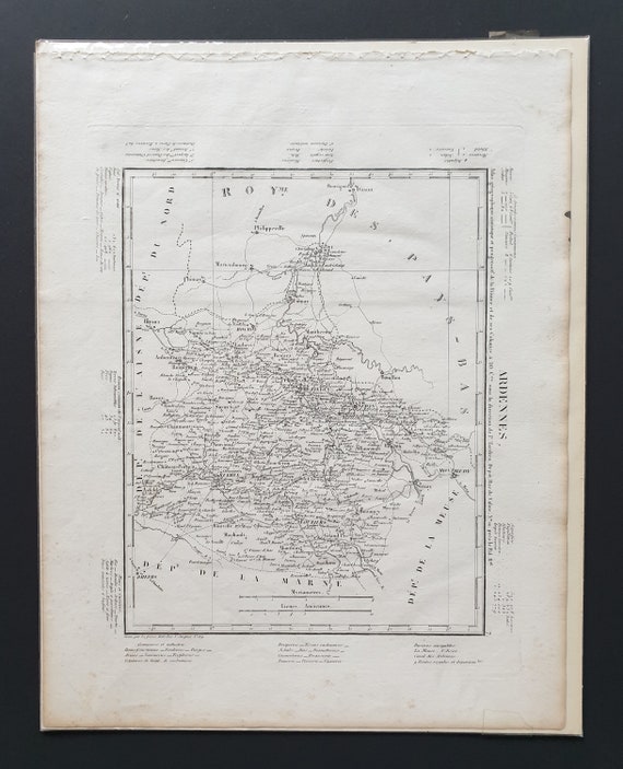 Original 1854 French department map - Ardennes