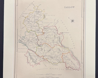 Carlow - Original 1850 Hand Coloured Map