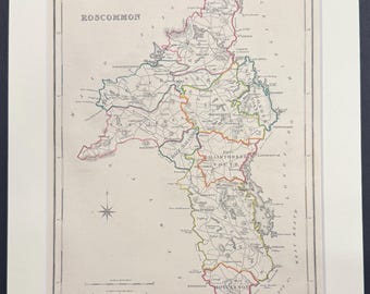 Roscommon - Original 1850 Hand Coloured Map