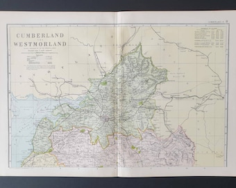 Cumberland North and Westmoreland - Original 1901 Large Antique County map