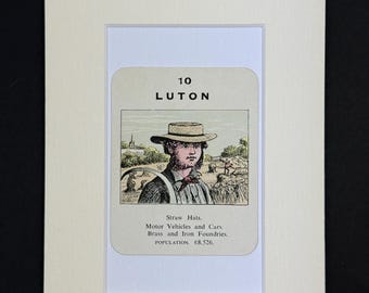 Luton - Original Vintage Counties of England Card in Mount