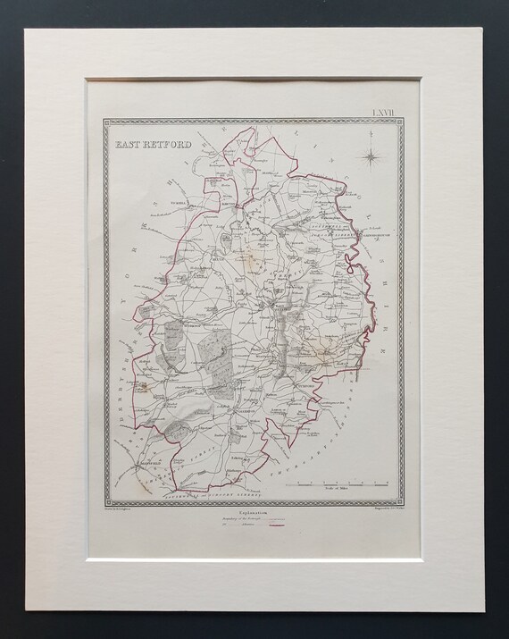 East Retford - Original 1835 map in mount