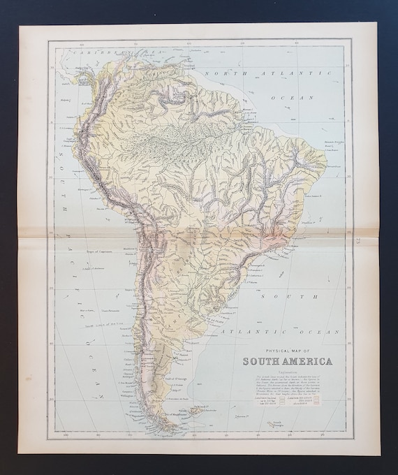 Physical map of South America - Original 1898 map