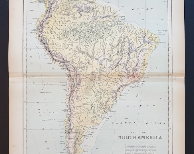 Physical map of South America - Original 1898 map