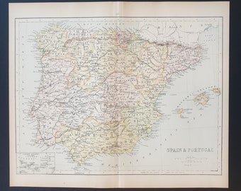 Spain and Portugal - Original 1898 map